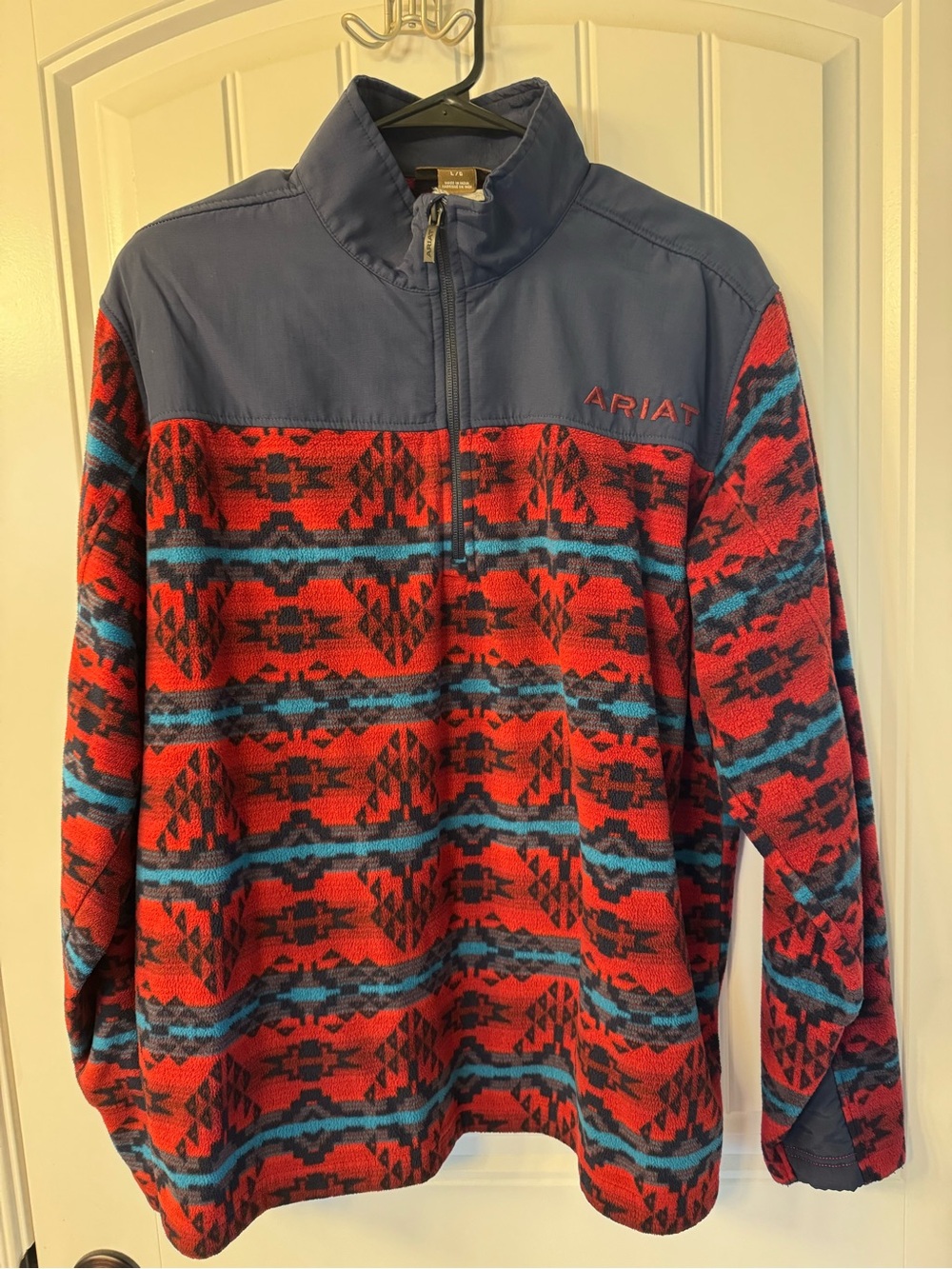 Ariat Red and Blue Aztec Half-Zip Knit Pullover